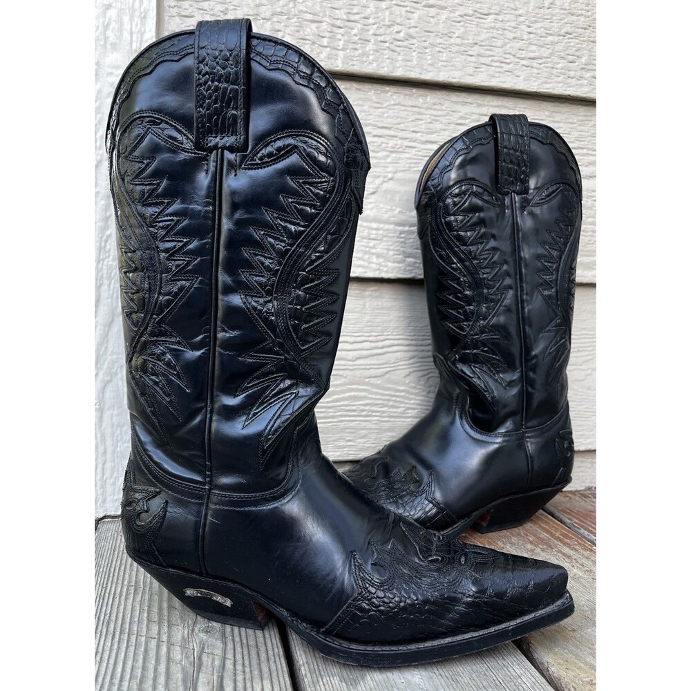 Sendra Men's 8 Black Leather Western Cowboy Boots Spain